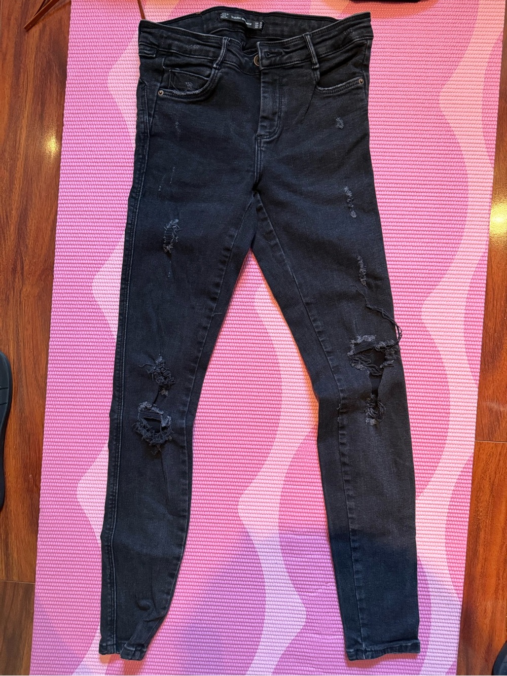 Vintage stretchy Zara Black Distressed Women's Skinny Jeans